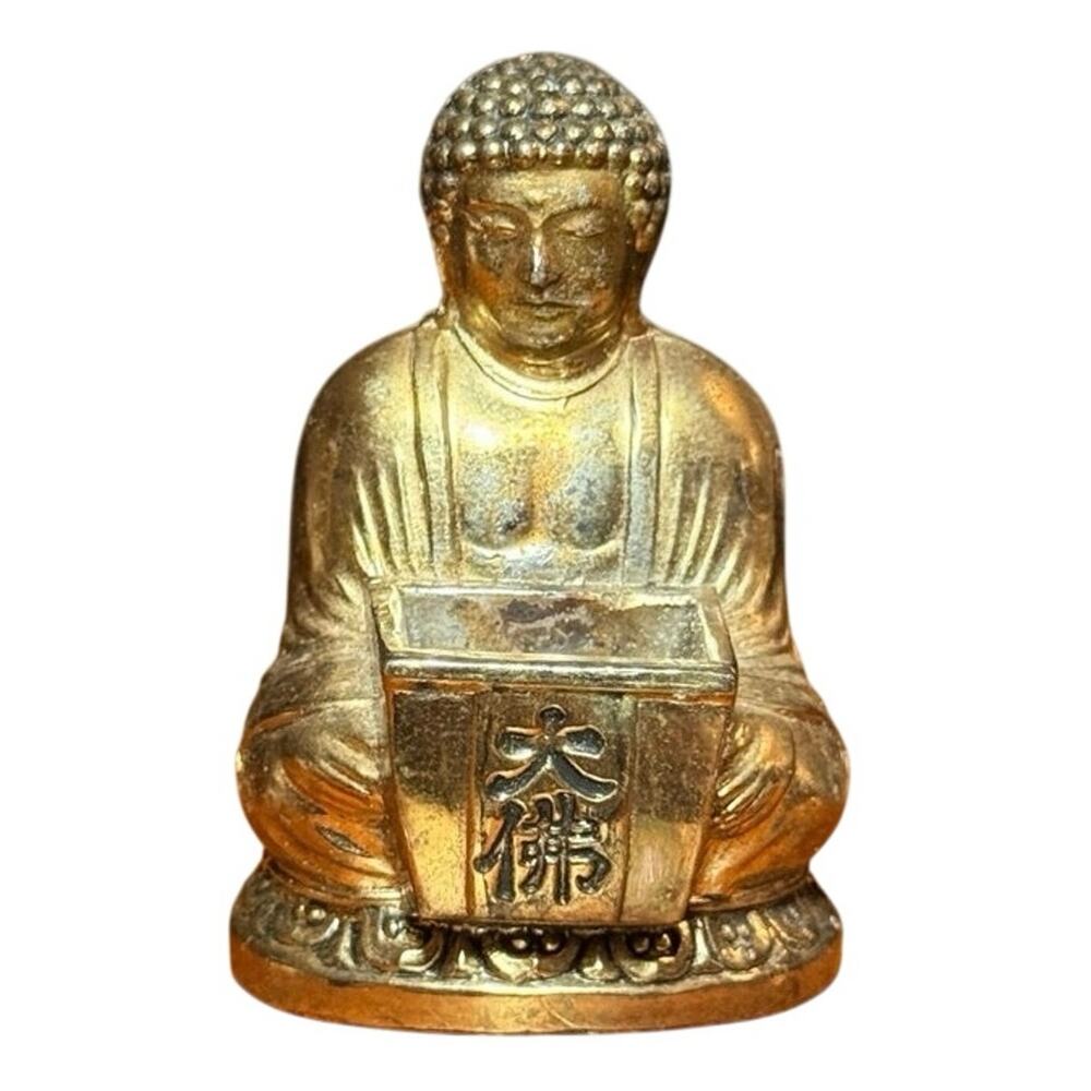 Vintage Japanese Kamakura Buddha Incense Burner Brass Metal Seated Figurine